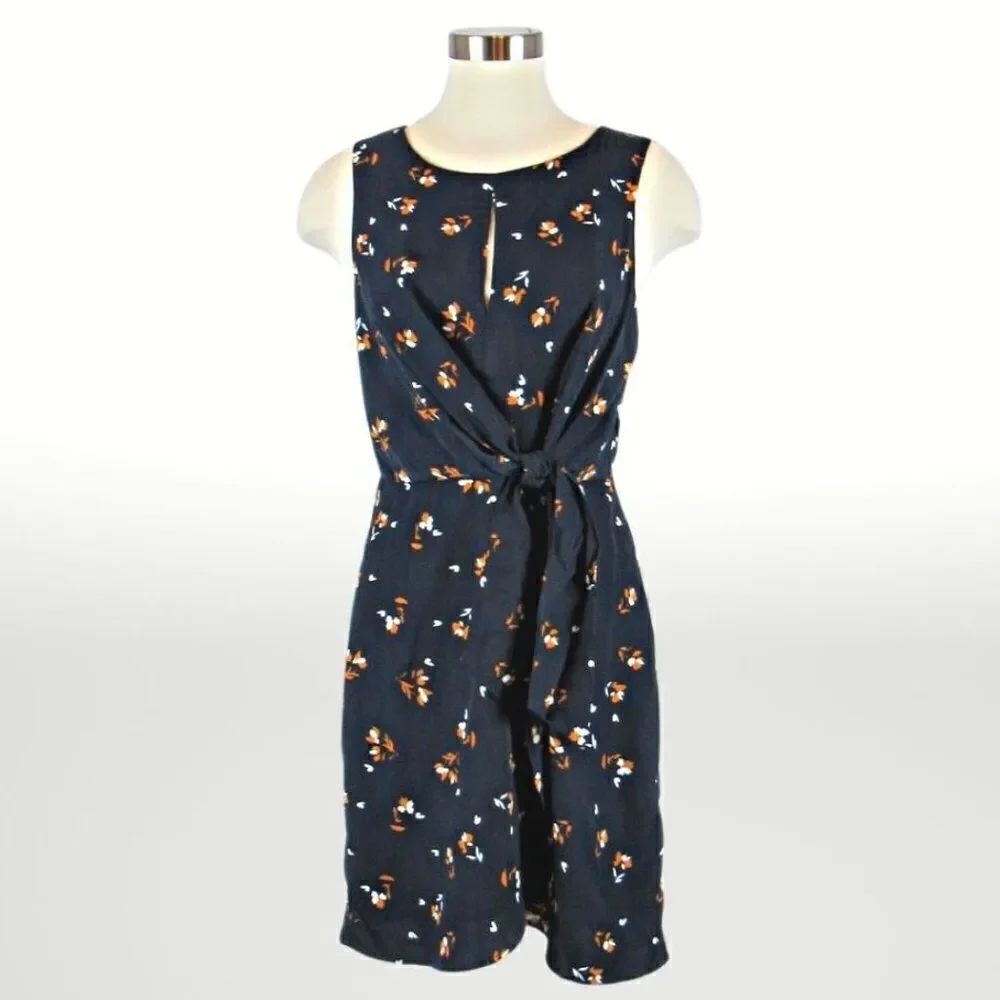 Wrap Dress Sleeveless Blue Floral Print Self-Tie Women's June & Hudson Size Med